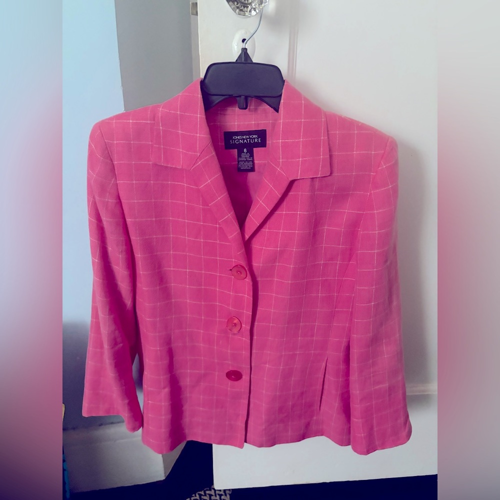 Jones New York Linen Checked Women's Bkazer